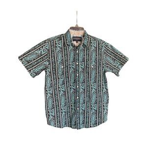 Panhandle Blue & Black Paisley Print Short-Sleeve Top Size L/14